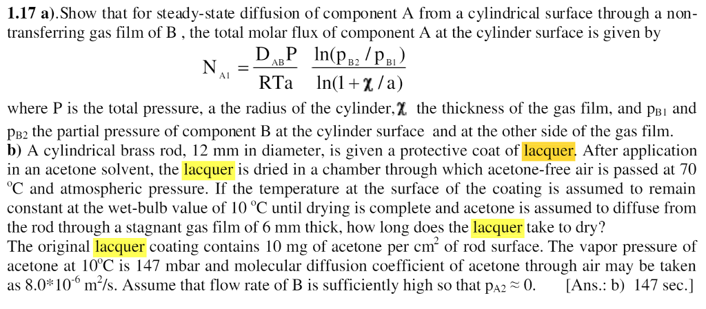 Show that for steady-state diffusion of component A | Chegg.com