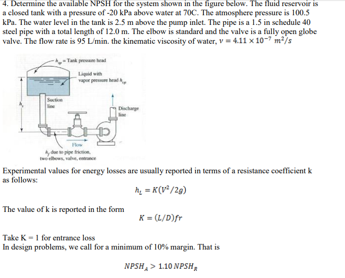 Solved 4. Determine the available NPSH for the system shown | Chegg.com