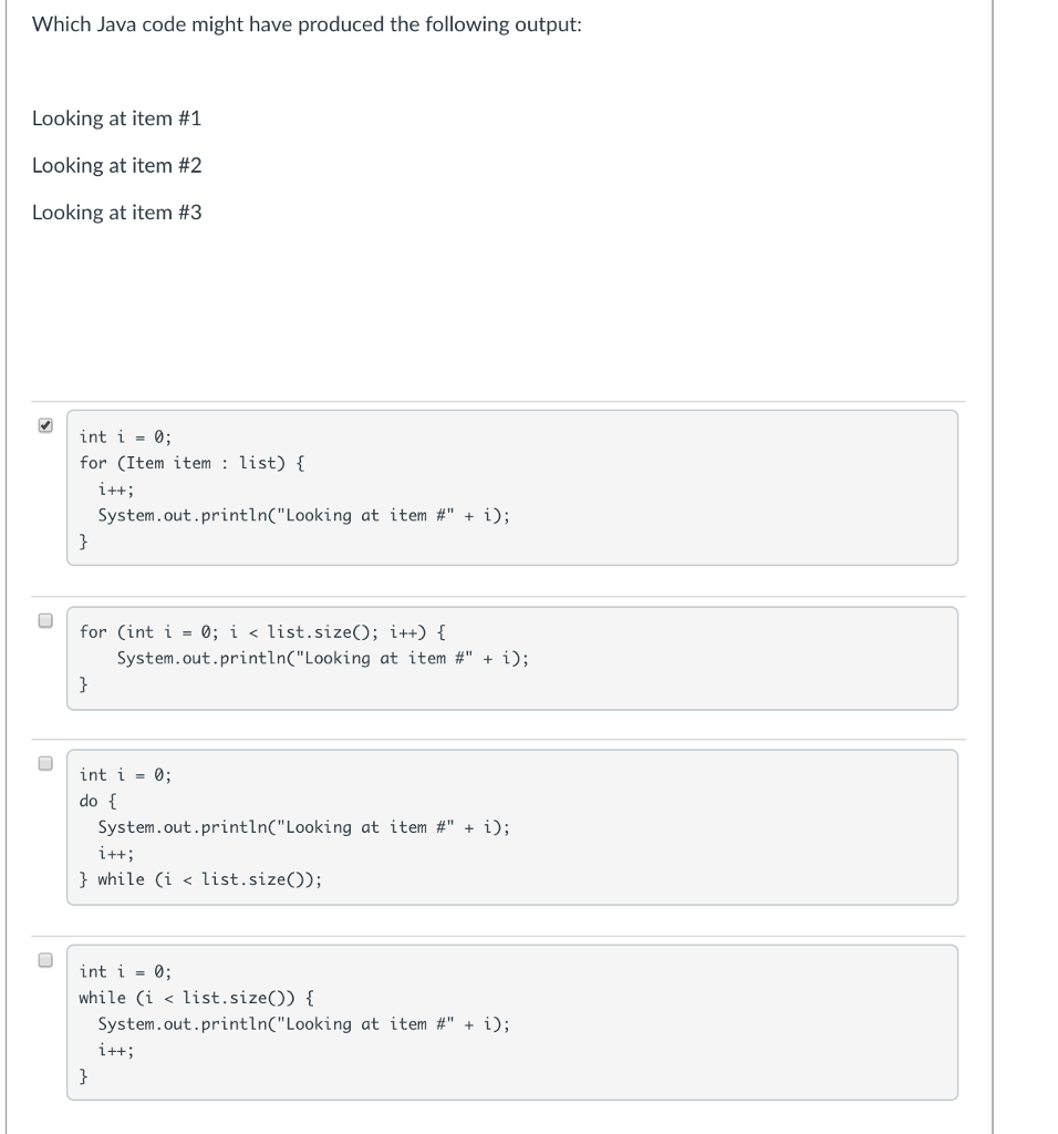 Solved Which Java code might have produced the following | Chegg.com
