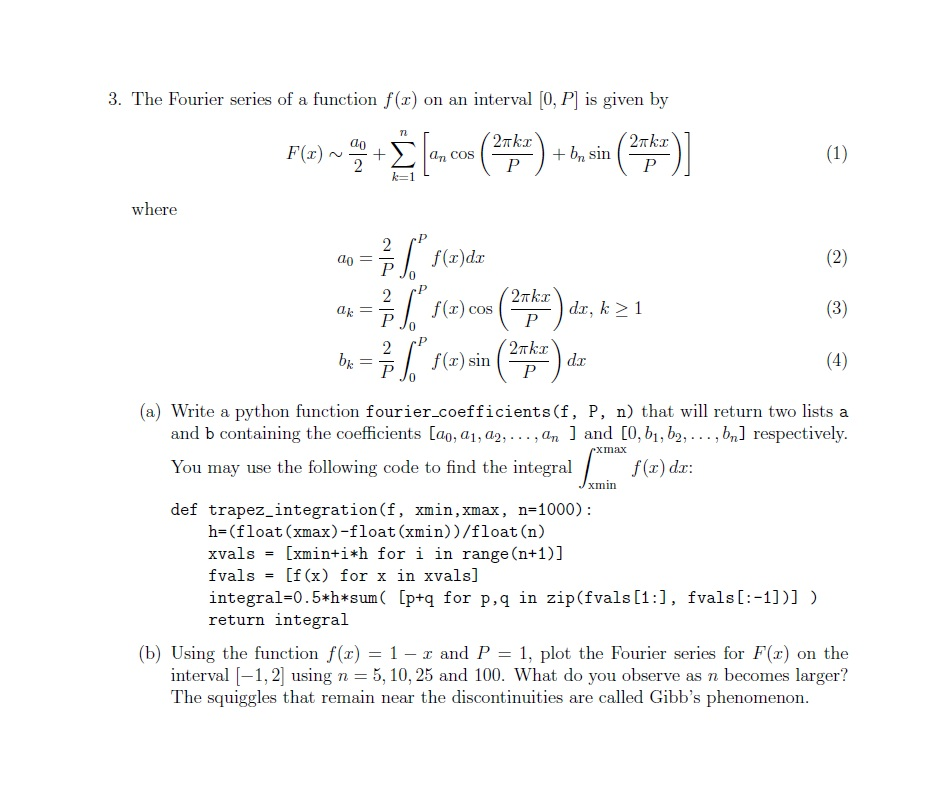 3. The Fourier series of a function f(x) on an | Chegg.com
