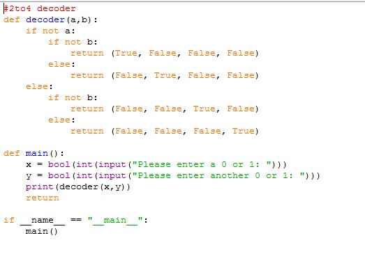 Solved This is the simulation of a 2-4 Decoder in Python | Chegg.com