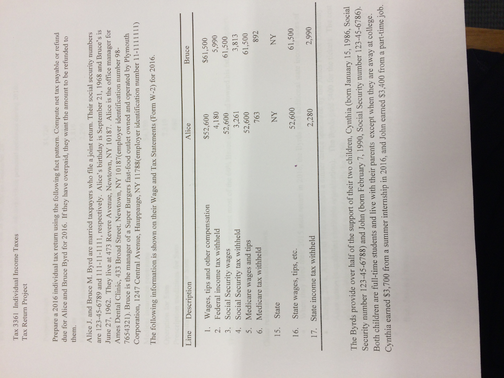 Tax 3361 Individual Taxes Tax Return Project