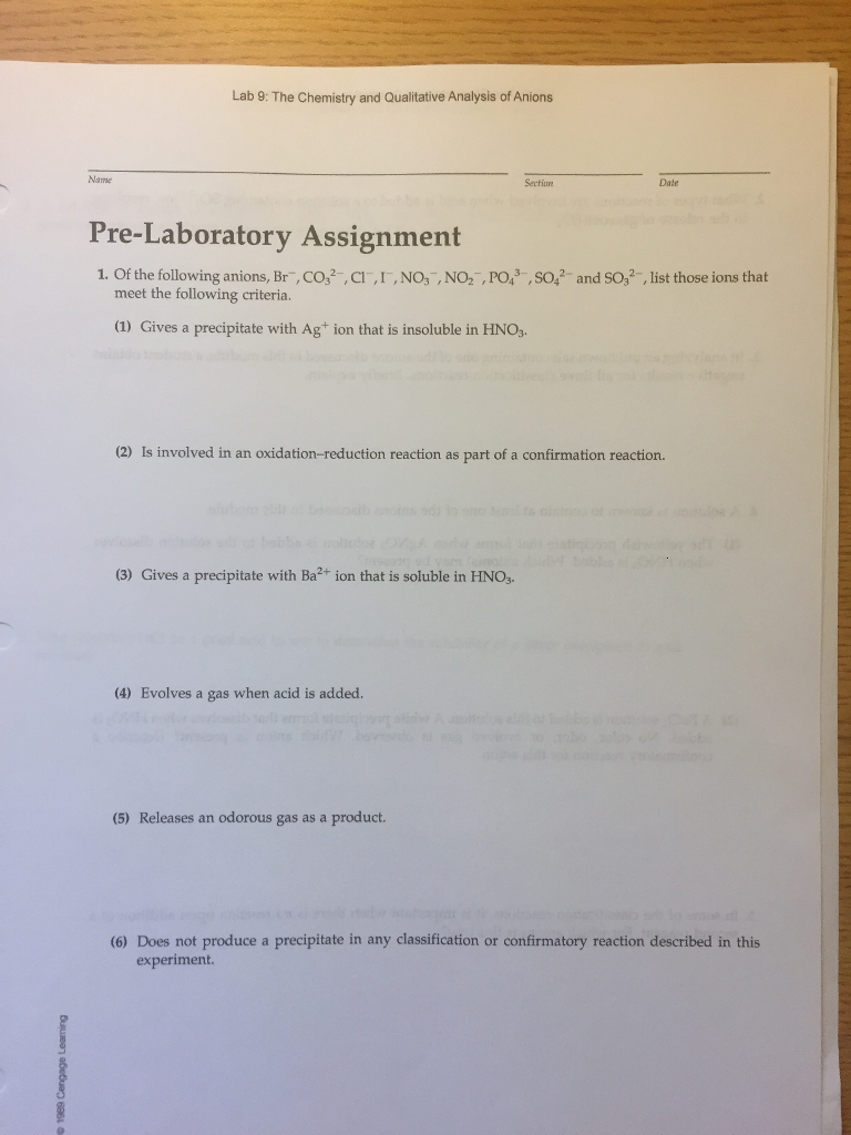 Solved Lab 9: The Chemistry and Qualitative Analysis of | Chegg.com