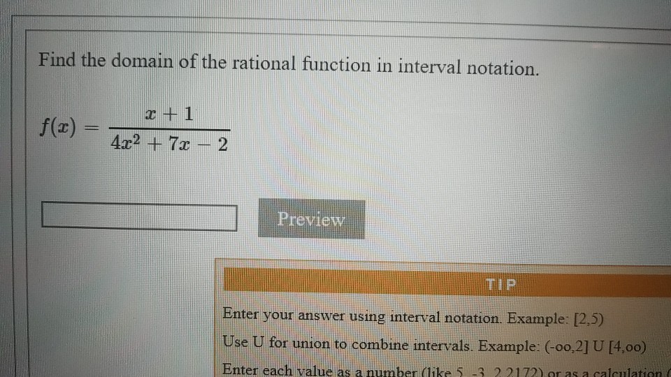 find the domain of the rational function in interval notation