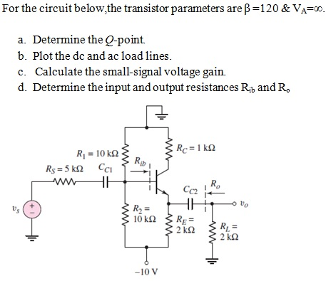 Solved For the circuit below, the transistor parameters are | Chegg.com