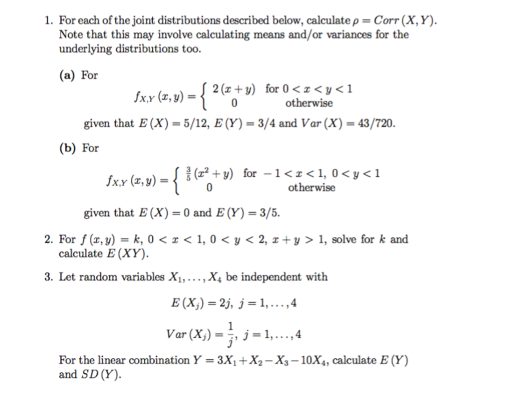 Solved For each of the joint distributions described below, | Chegg.com