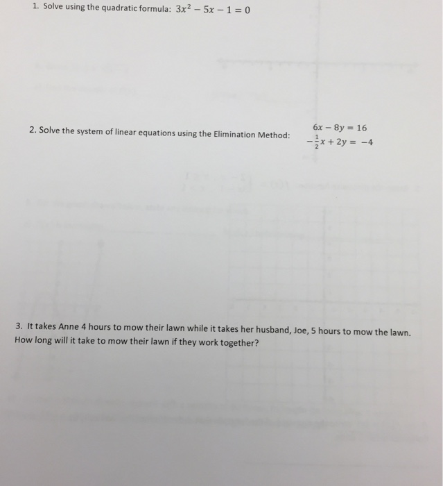 Solved Solve using the quadratic formula: 3x^2 - 5x - 1 = 0 | Chegg.com