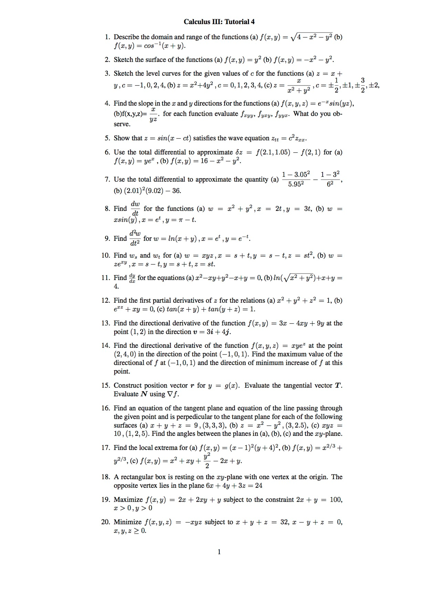 Solved Calculus III: Tutorial 4 1. Describe the domain and | Chegg.com