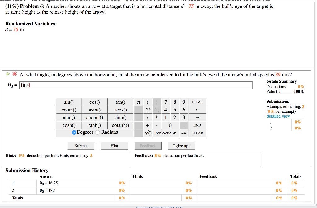 Solved (11%) Problem 6: An archer shoots an arrow at a | Chegg.com