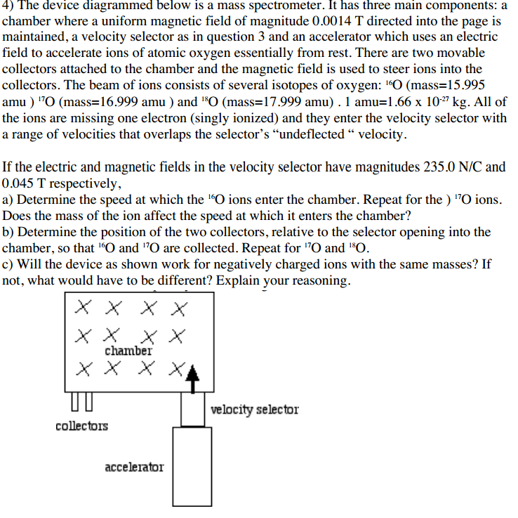 Solved The device diagrammed below is a mass spectrometer.