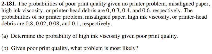 Solved The Probabilities Of Poor Print Quality Given No | Chegg.com