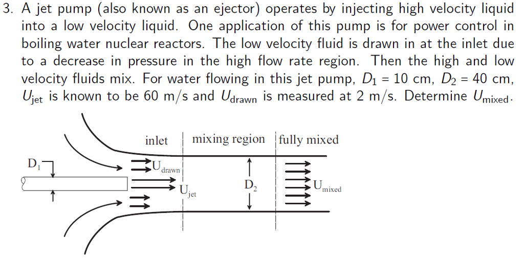 Solved 3. A jet pump (also known as an ejector) operates by