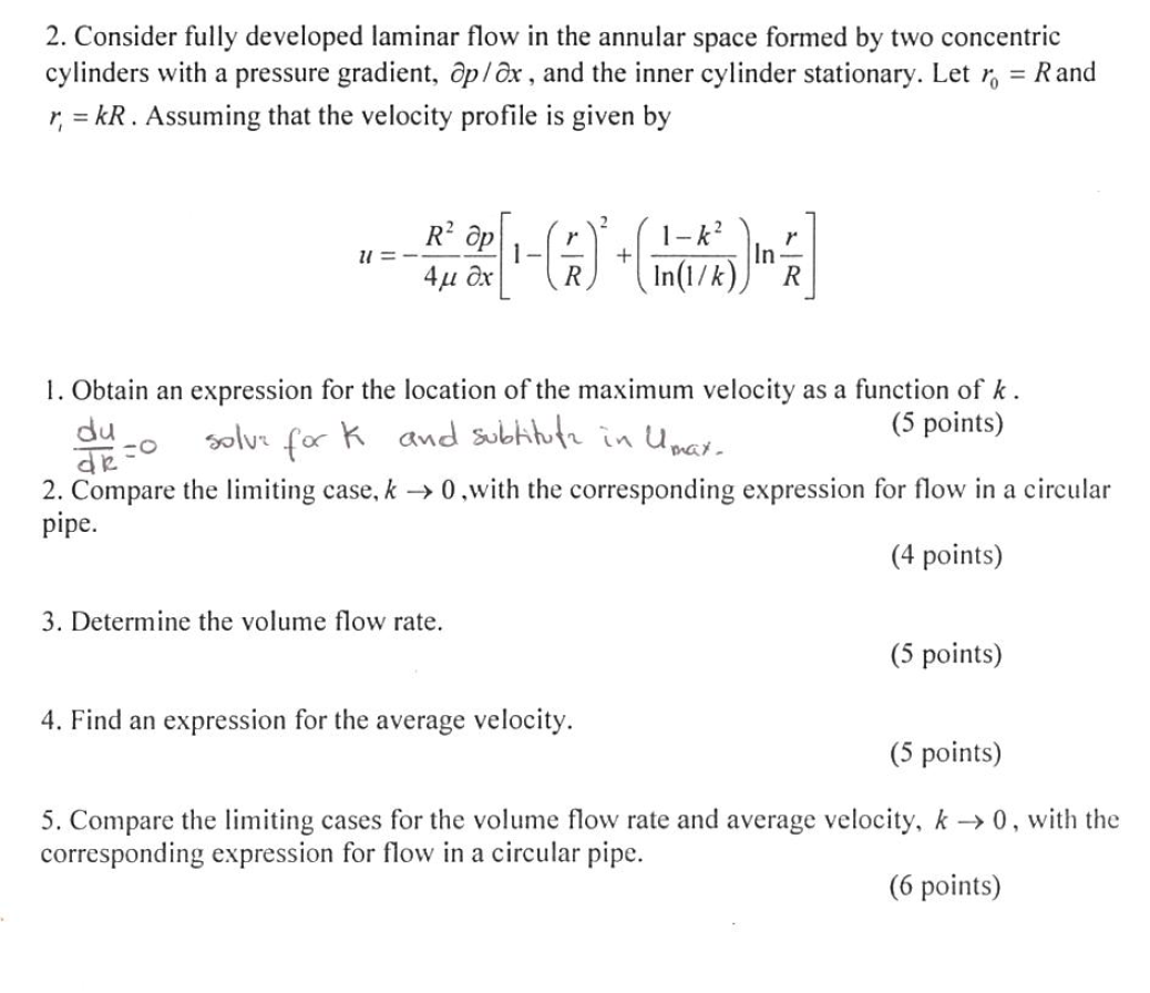Consider Fully Developed Laminar Flow In The Annular | Chegg.com