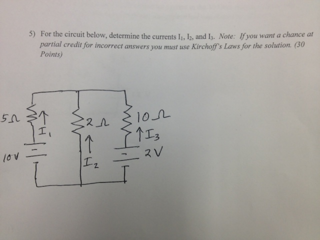 Solved For the circuit below, determine the currents I1, I2, | Chegg.com