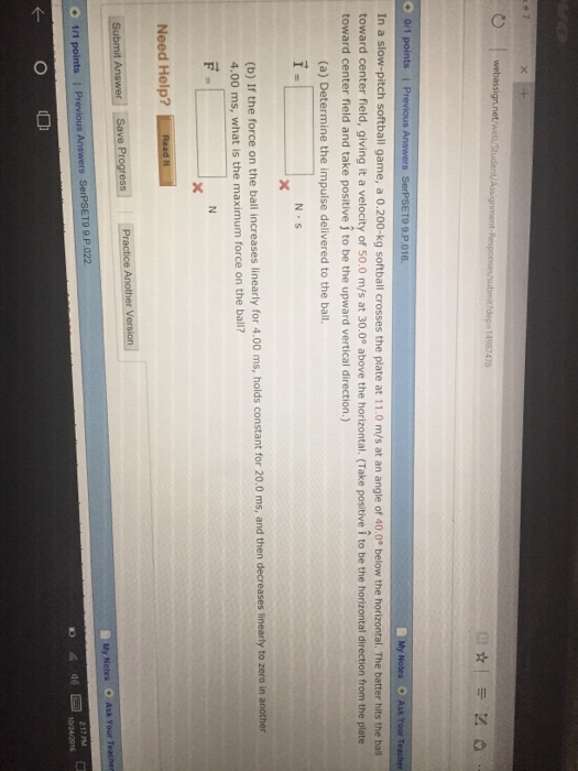 Solved In a slowpitch softball game, a 0.200kg softball