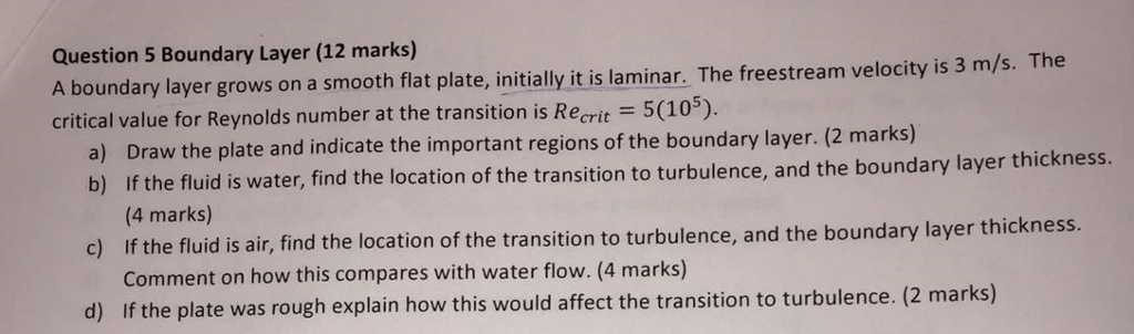 Solved A boundary layer grows on a smooth flat plate, | Chegg.com