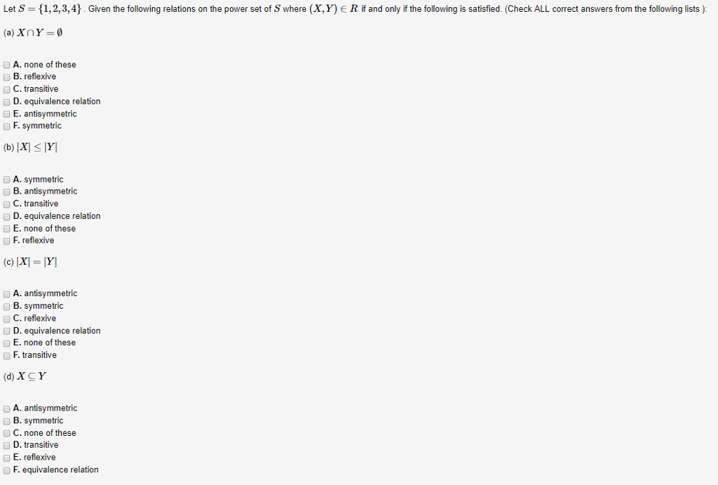 Solved Let S 1,2,3,4. Given the following relations on the | Chegg.com