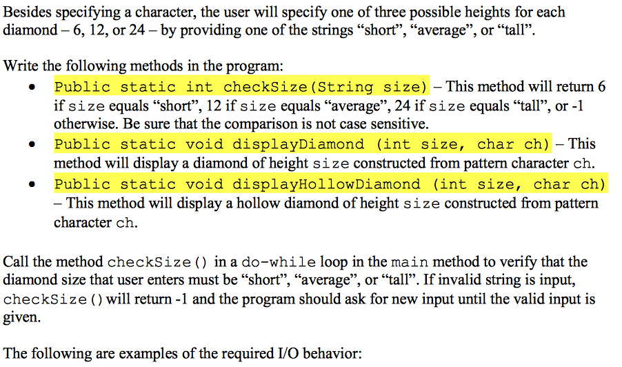 Solved Write a program that displays diamonds and hollow | Chegg.com