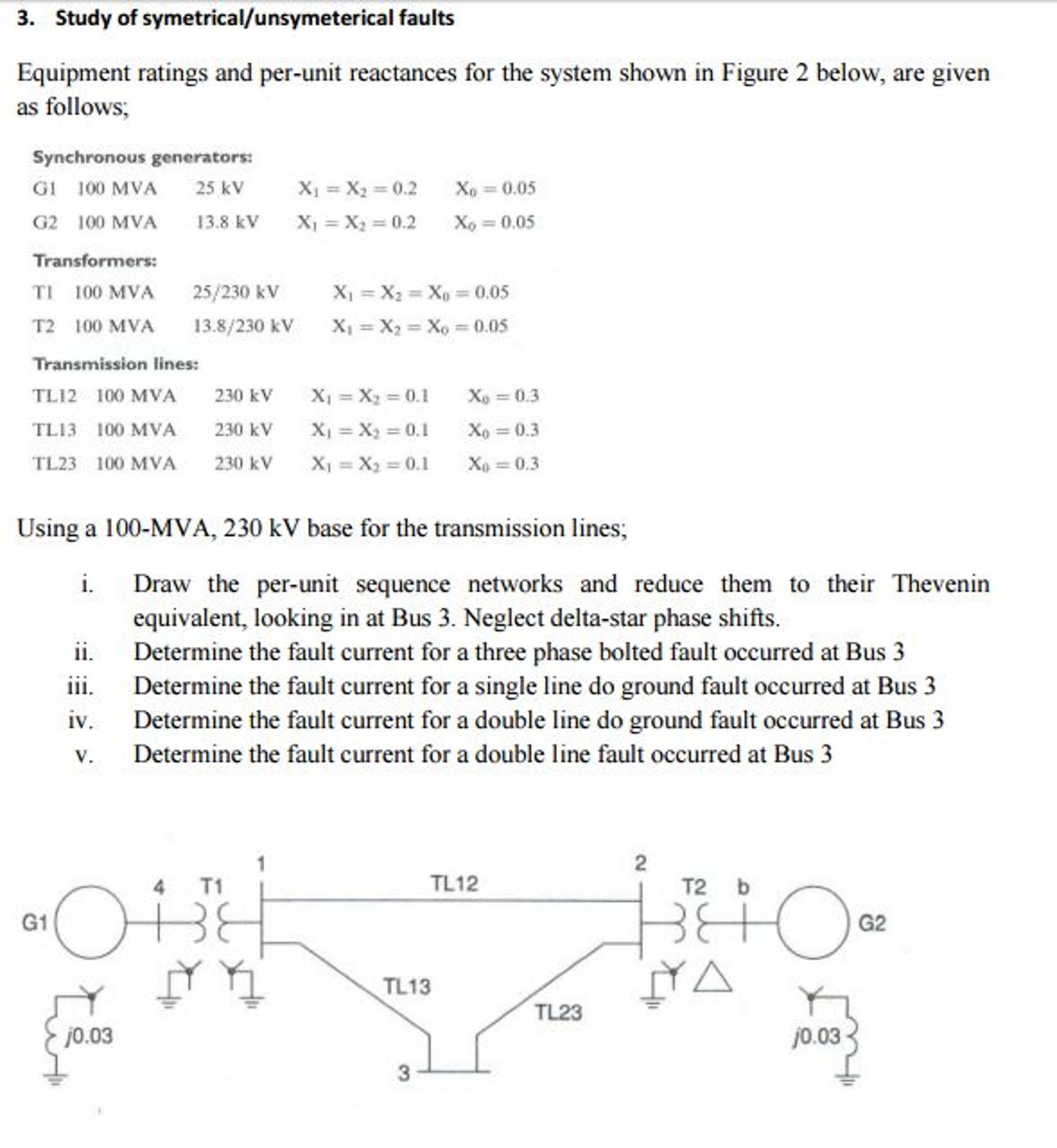 Solved Equipment ratings and per-unit reactances for the | Chegg.com