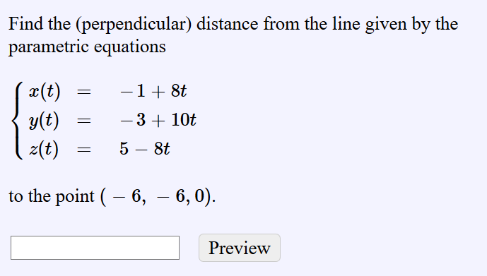 Solved Find The Perpendicular Distance From The Line Given 4087