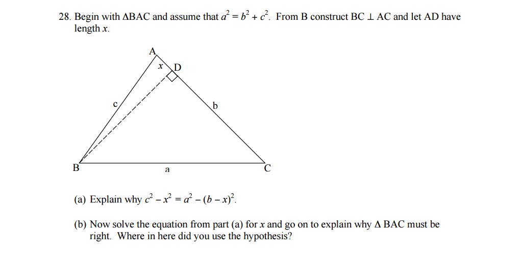 Solved Begin With Abac And Assume That A^2 = B^2 + C^2 From 