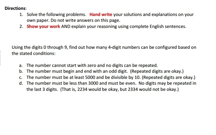 Solved Solve The Following Problems. Hand Write Your | Chegg.com