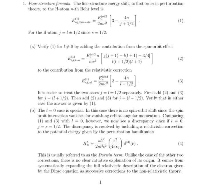 Solved Structure formula The fine-structure energy shift, to | Chegg.com