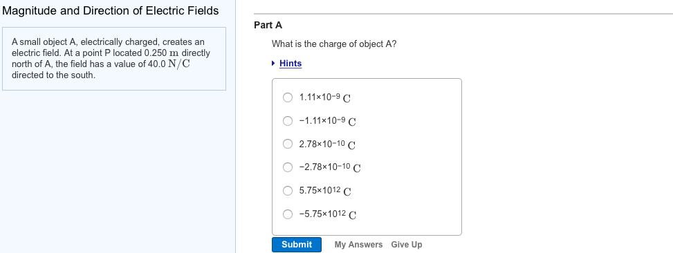 Solved Magnitude and Direction of Electric Fields Part A A | Chegg.com