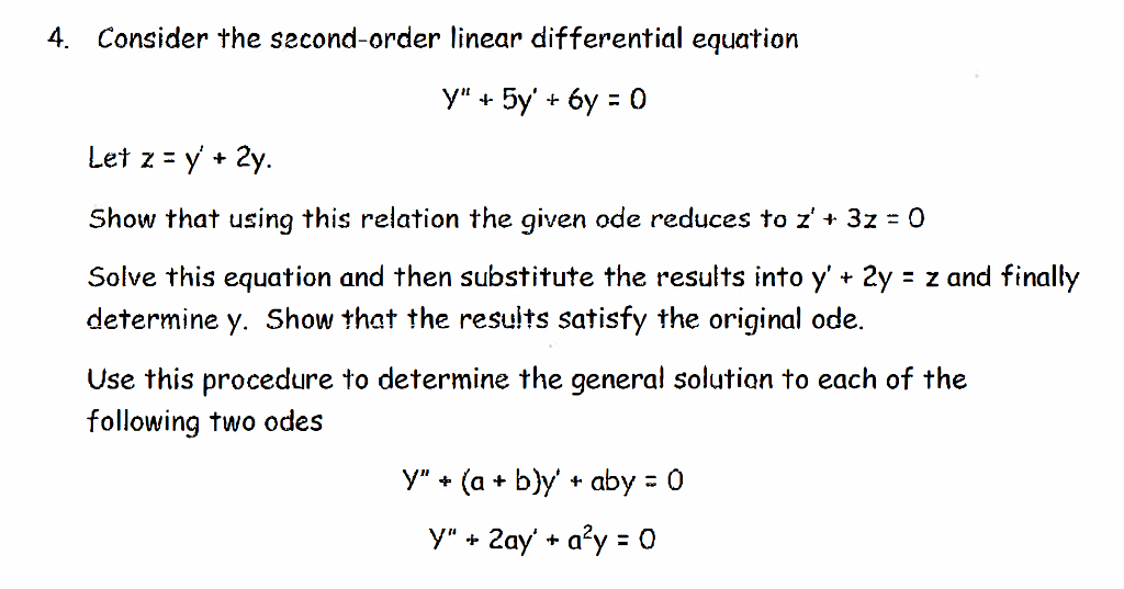 Solved 4 Consider The Second Order Linear Differential 1758