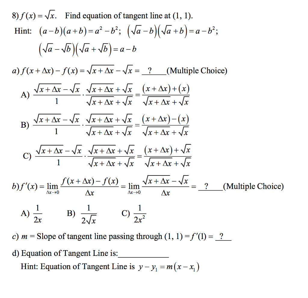 find equation of the line tangent to f x at ab