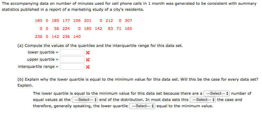 Solved The accompanying data on number of minutes used for | Chegg.com