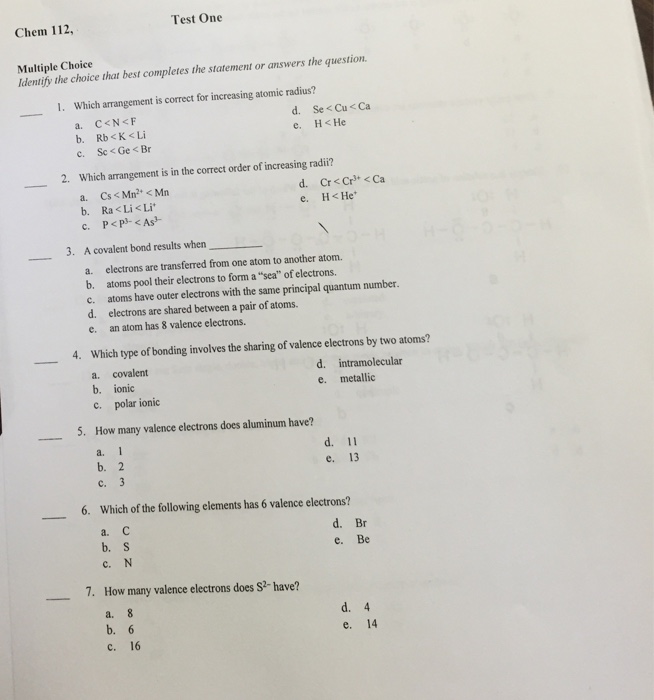 Solved Which arrangement is correct for increasing atomic | Chegg.com