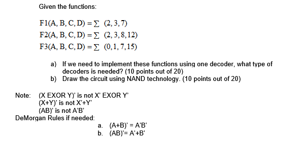 Solved Given The Functions: F1(A, B, C, D) F2(A, B, C, D) | Chegg.com