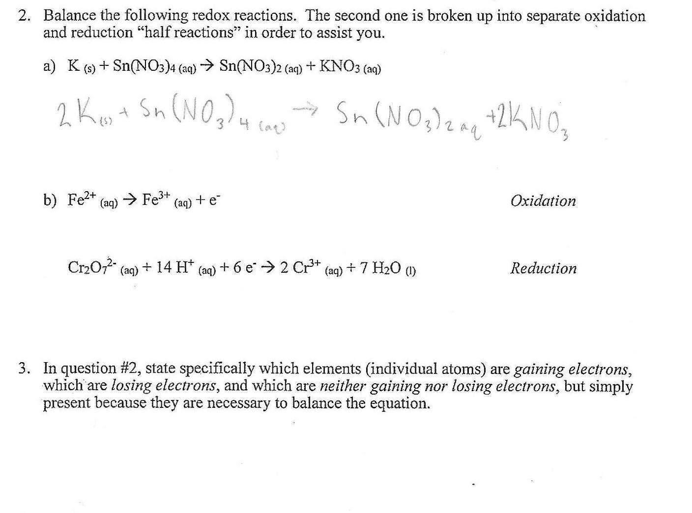 Solved Balance the following redox reactions. The second one | Chegg.com