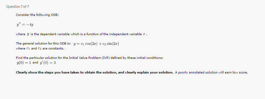 Solved Consider the following ODE: y" = -4y where y is the | Chegg.com