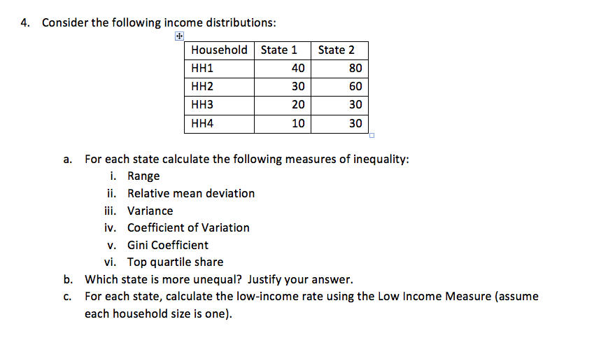 Solved Consider the following income distributions: For | Chegg.com