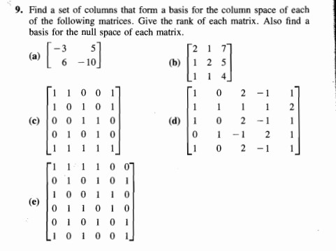 Find a set of columns that form a basis for the | Chegg.com