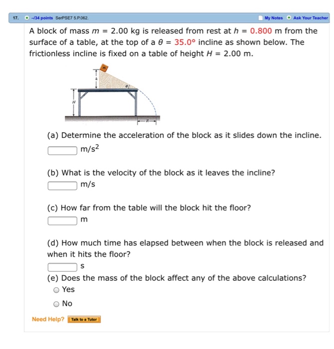 Solved A block of mass m = 2.00 kg is released from rest at | Chegg.com