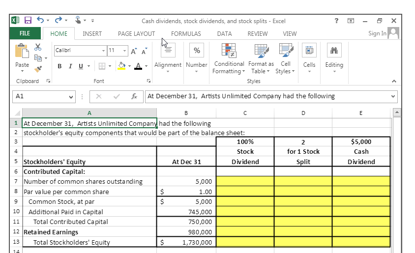 Solved Cash dividends, stock dividends, and stock splits - | Chegg.com