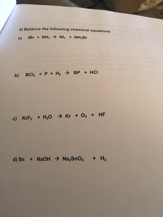 Solved Balance The Following Chemical Equations | Chegg.com