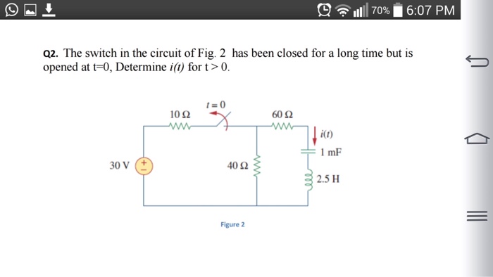 Solved Q2. The switch in the circuit of Fig. 2 has been | Chegg.com