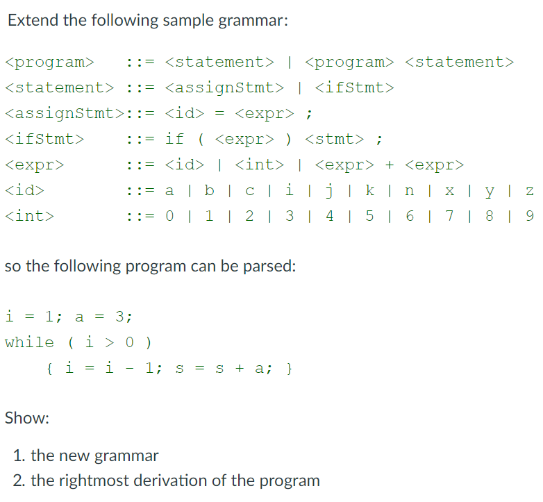 Solved Extend the following sample grammar: