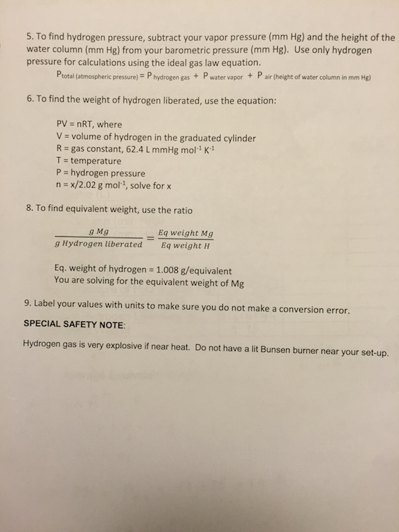 Solved lab EQUIVALENT WEIGHT MAGNESIUM procedure and