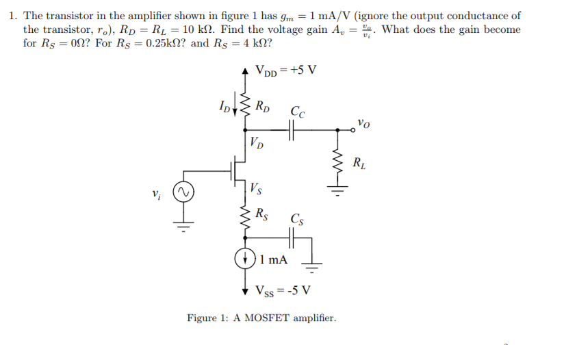 Solved 1. The transistor in the amplifier shown in figure 1