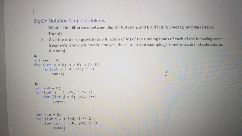 Solved Big Oh Notation Simple problems. what is the Chegg