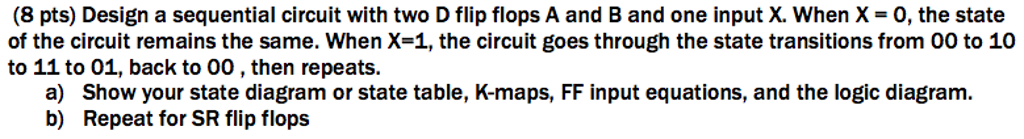 Solved Design a sequential circuit with two D flip flops A | Chegg.com