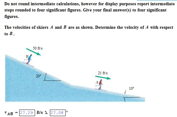 Solved The Velocities Of Skiers Of A And B Are Shown. | Chegg.com