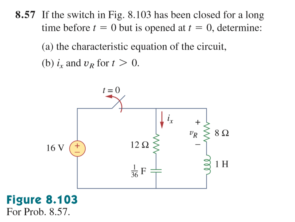 Solved 8.57 If the switch in Fig. 8.103 has been closed for | Chegg.com