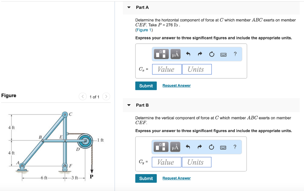 Solved Part A Determine the horizontal component of force at | Chegg.com