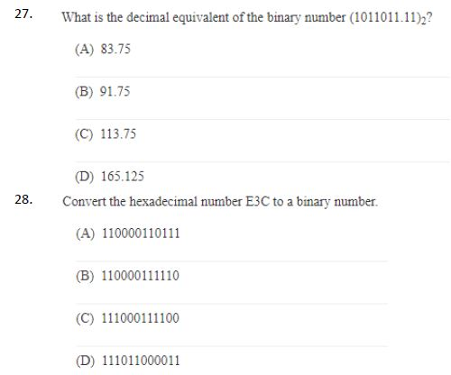 Solved 27.What is the decimal equivalent of the binary | Chegg.com